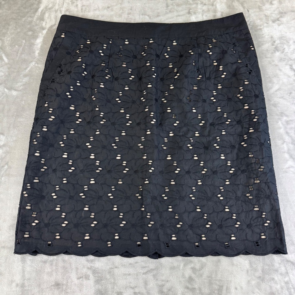 Laundry Shelli Segal Black Eyelet Skirt Size 14 Lined Scallop‎ Hem Pockets(1307)